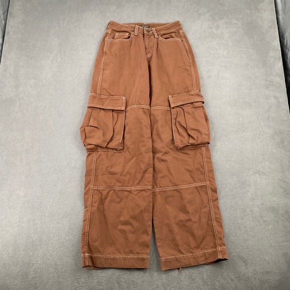 wild fable Pants - Wild Fable Brown Mid-Rise Baggy Cargo Pants Contrast Stitch Size 00/R